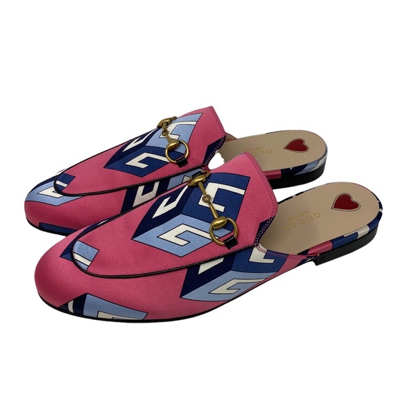 NWT GUCCI Princetown GG Wallpaper-print Satin Loafers In Pink 39 - Picture 1 of 11